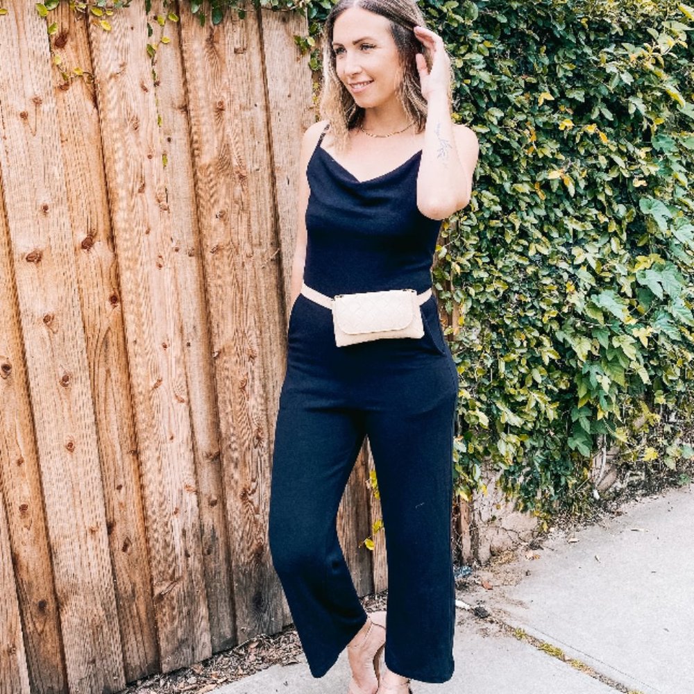 Size S used like new Cowl Neck Jumpsuit with Pockets